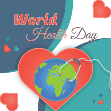 World Health Day celebration typography and social media post, Earth Vector Illustration.
