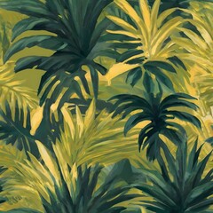 a palm leaves and tropical foliage seamless pattern, generative ai