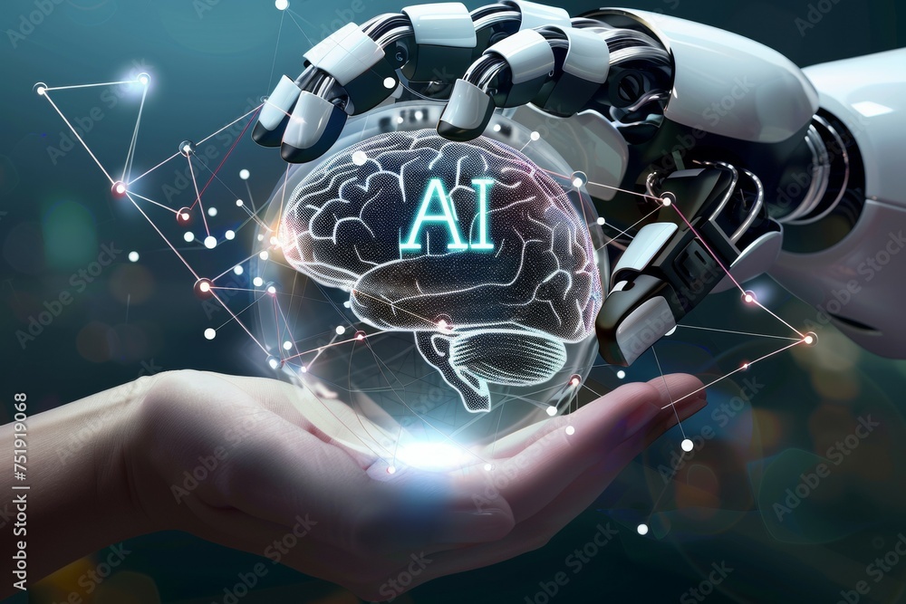 Poster ai brain concept. background with selective focus and copy space
