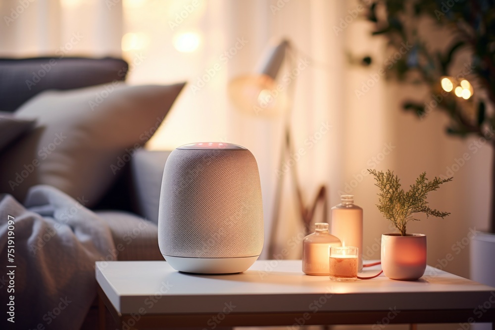 Poster smart speaker. background with selective focus and copy space