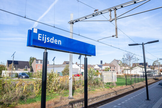 Sign indicating the station of eijsden in Limburg on a railway line. Eijsden is a dutch town, a village of limburg, at the border with Germany.