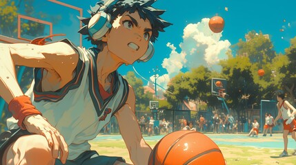 illustration basketball anime 80s 