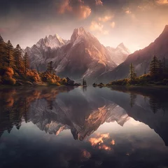Fotobehang Serene Mountain Landscape: Clear Lake Reflection  © hisilly
