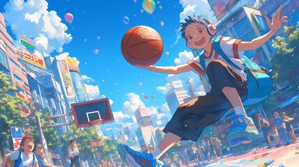 illustration basketball anime 80s 
