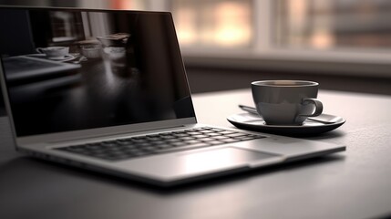 Photo of Laptop and cup of coffee