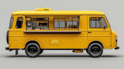 Obraz na płótnie Canvas Envision a food truck mock-up in a quaint suburban neighborhood. The truck's design is retro, reminiscent of classic diners, 