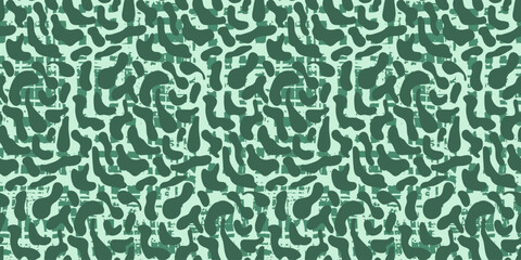 Abstract green camouflage seamless pattern with hand drawn organic shapes. Textured khaki print for nature textile, wrapping paper, surface, cover