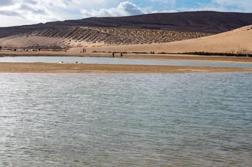 Foto auf Acrylglas Strand Sotavento, Fuerteventura, Kanarische Inseln View on sandy dunes and turquoise water of Sotavento beach, Costa Calma, Fuerteventura, Canary islands, Spain in winter