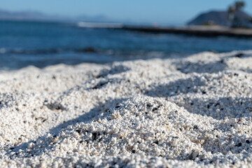 White popcorn shaped white corals beach in Corralejo, Fuerteventura, Canary islands, Spain, travel destination