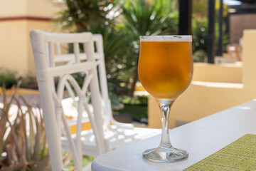 Lunch with cold beer in Spanish outdoor cafe
