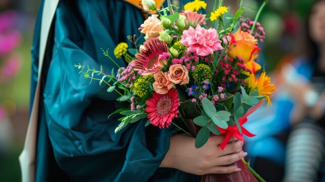 hands holding a bouquet of mixed flowers generative ai