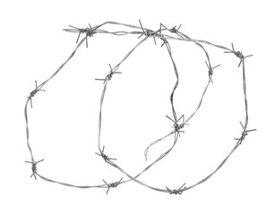 Shiny metal barbed wire isolated on white