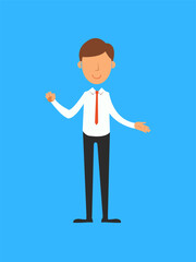 Businessman standing with arms outstretched. Flat style vector illustration.