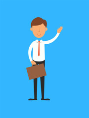 Businessman with briefcase. Flat style vector illustration on blue background.