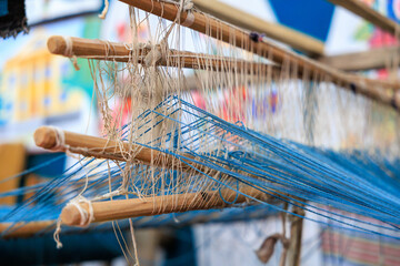 Antique loom. Background with selective focus and copy space