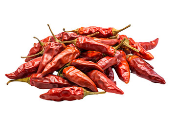 Dried red hot chili peppers isolated on transparent background