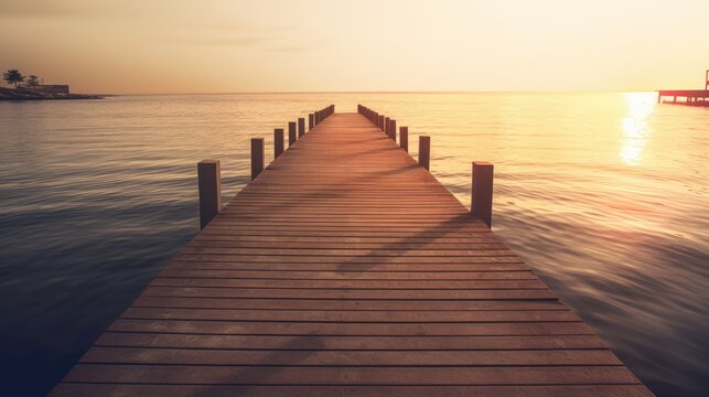 Photo of wooden pier at sunset