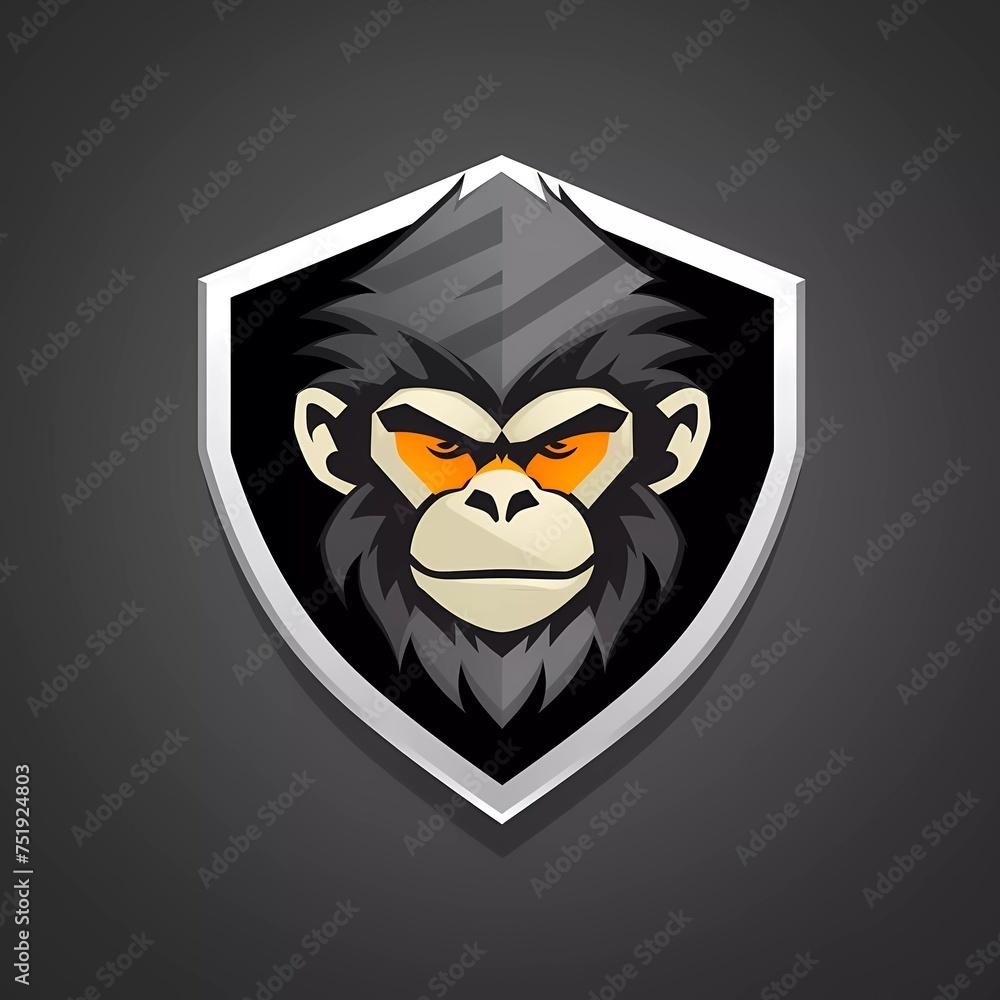 Poster monkey vector logo on shield with minimalist background. generative ai