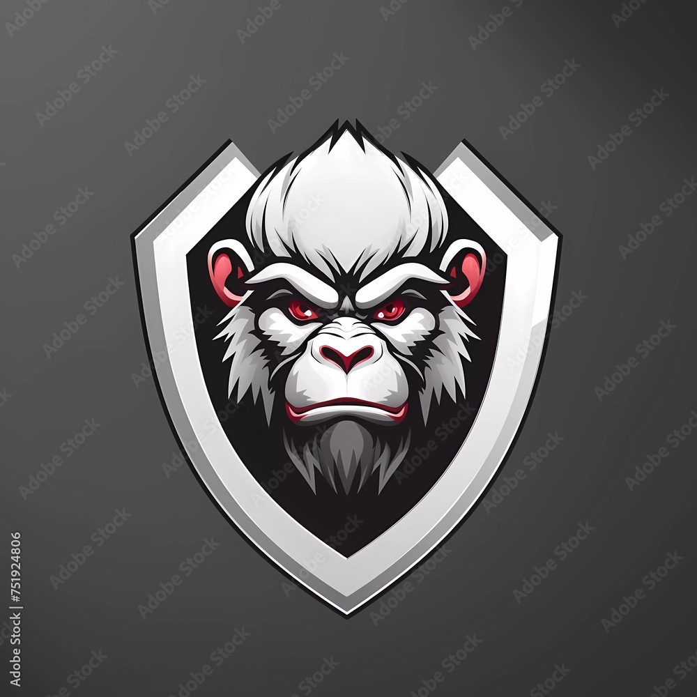 Poster monkey vector logo on shield with minimalist background. generative ai