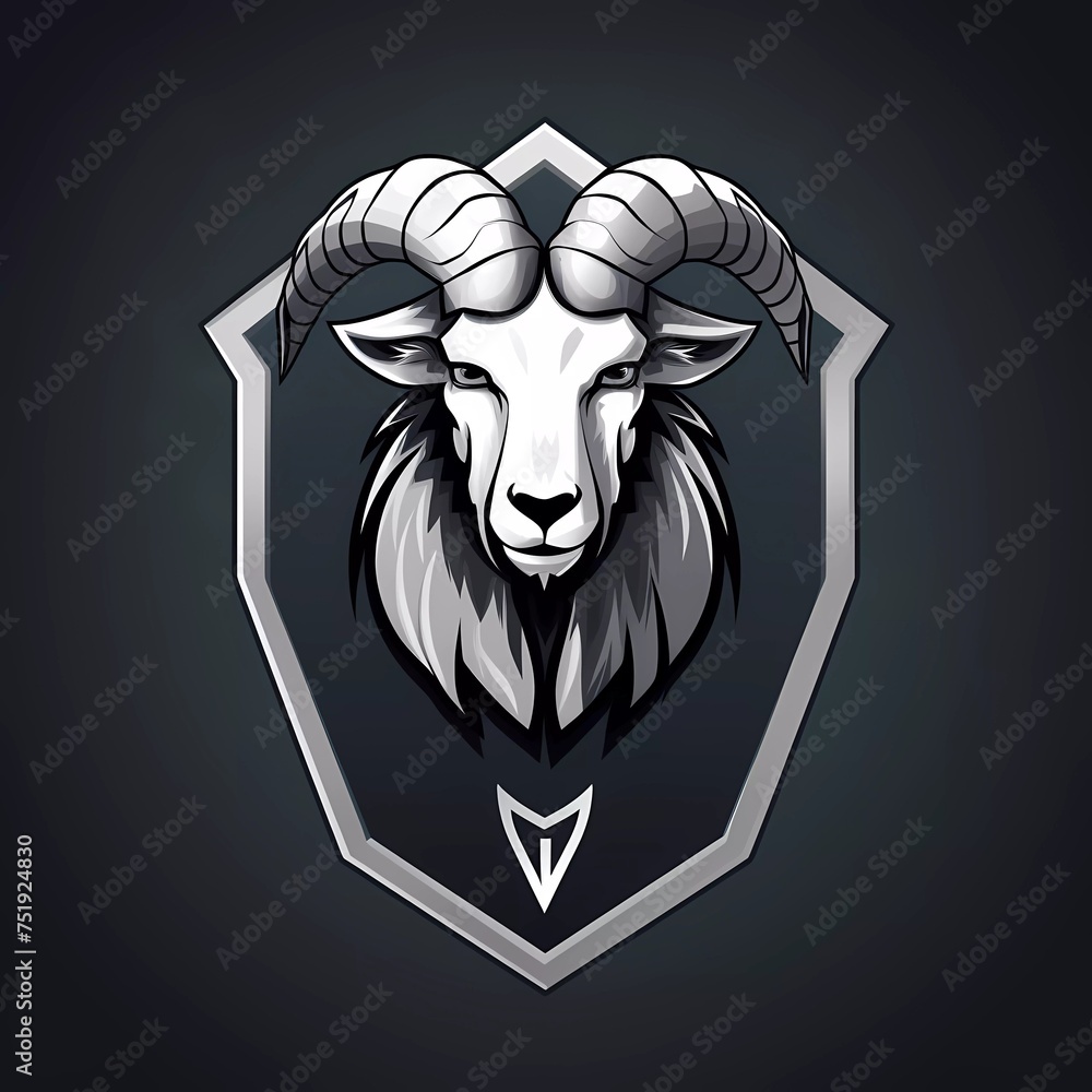 Poster goat vector logo on shield with minimalist background. generative ai