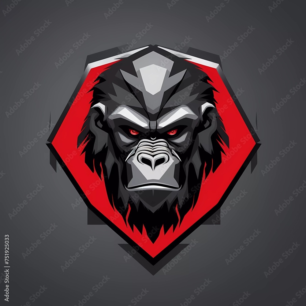 Poster gorilla vector logo on shield with minimalist background. generative ai
