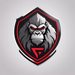 gorilla vector logo on shield with minimalist background. generative ai