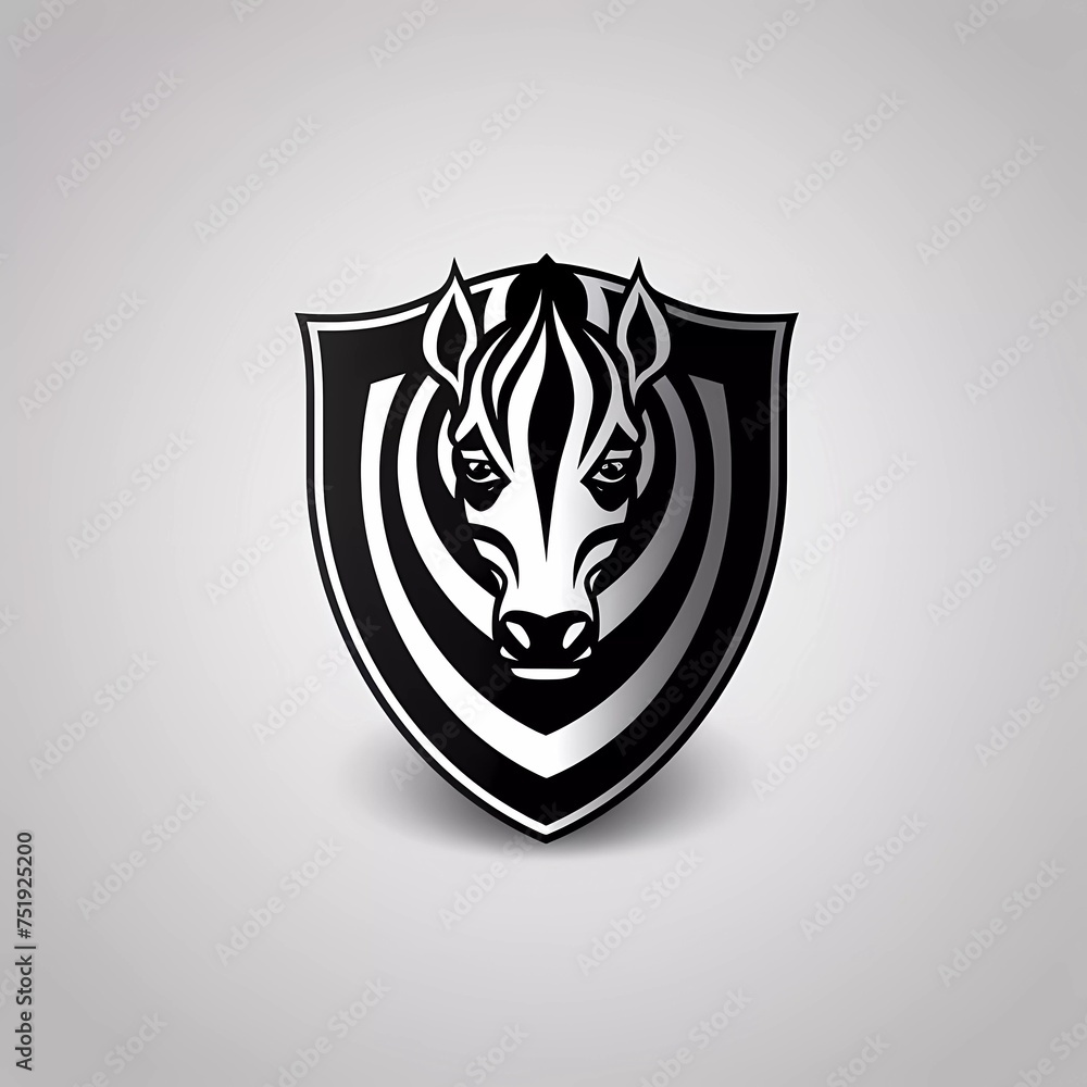 Poster zebra vector logo on shield with minimalist background. generative ai