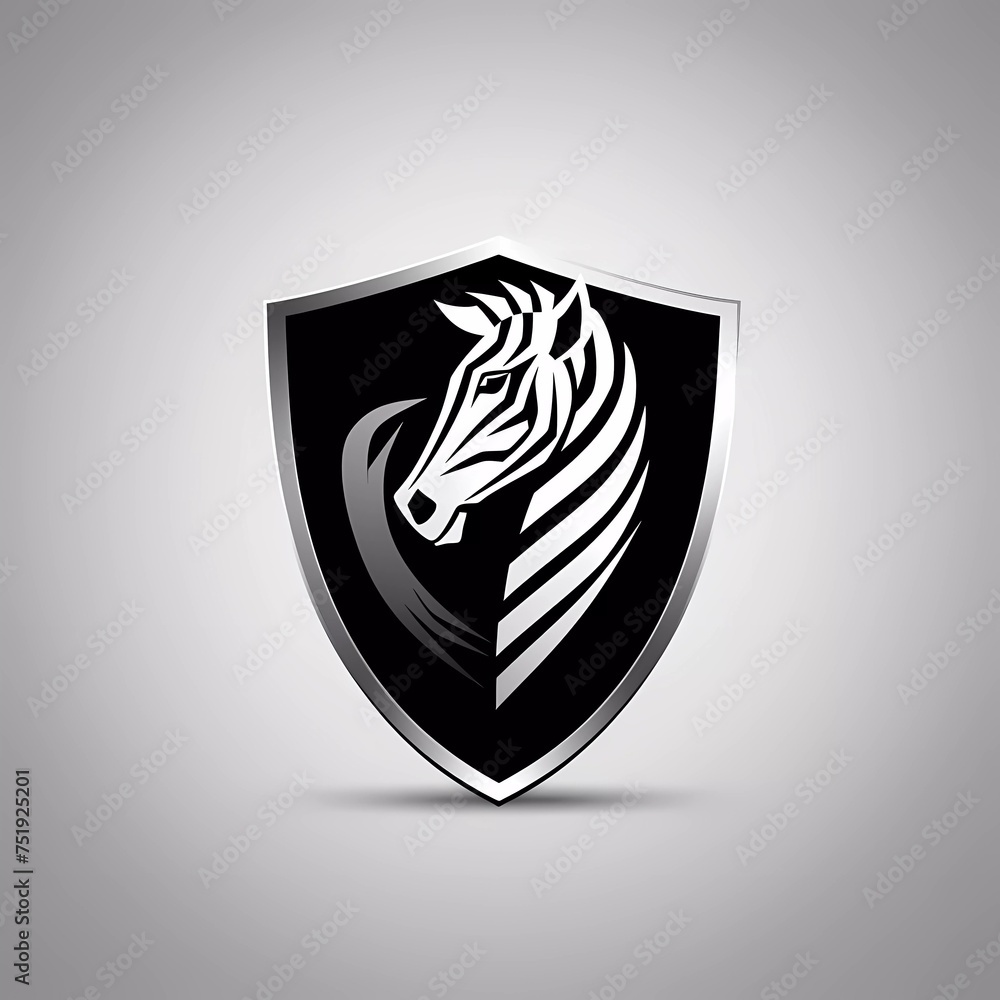 Poster zebra vector logo on shield with minimalist background. generative ai
