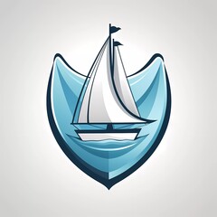 sailboat vector logo on shield with minimalist background