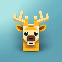 Happy deer lego flat vector logo, minimalist background. generative ai