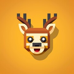 Happy deer lego flat vector logo, minimalist background. generative ai