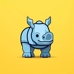 Happy rhino lego flat vector logo, minimalist background