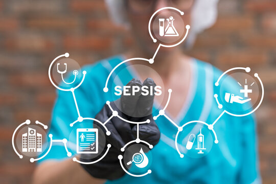 Nurse using virtual touch screen presses word: SEPSIS. Sepsis Disease Healthcare Innovation concept. Sepsis infection blood poisoning.