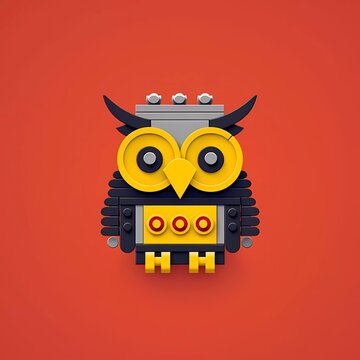 Flat vector logo happy owl lego, minimalist background. generative ai