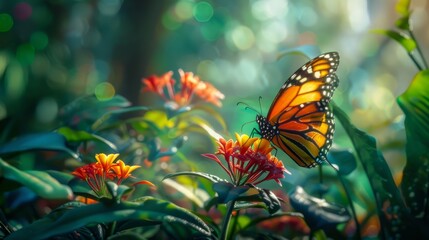 Fototapeta na wymiar radiant butterfly perched on a flower generative ai