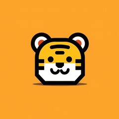 Happy tiger lego flat vector logo, minimalist background. generative ai
