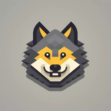Flat vector logo lego happy wolf, minimalist background. generative ai