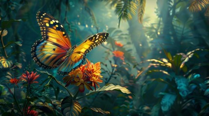 radiant butterfly perched on a flower generative ai
