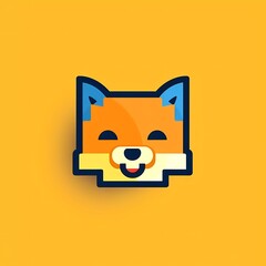 Happy fox lego flat vector logo, minimalist background. generative ai