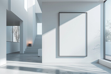 White wall room with blank frame 