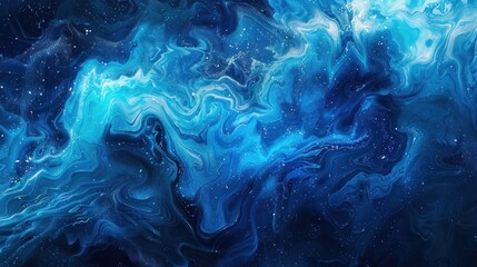 Obraz premium High-resolution image of a swirling blue and black abstract marble texture with sparkling accents.