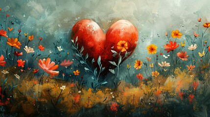 Obraz na płótnie Canvas Watercolor illustration of red heart made of flowers. Heart shape of red petals.