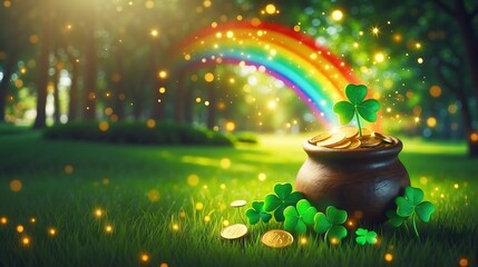 pot of gold St. Patrick's Day on park background