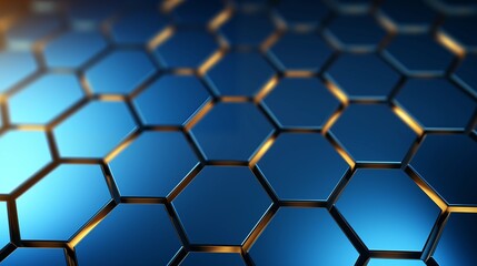 Abstract blue and gold hexagon background, geometric honeycomb wallpaper