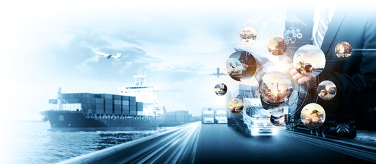 Global business of Container Cargo freight train for Smart business logistics and transportation...