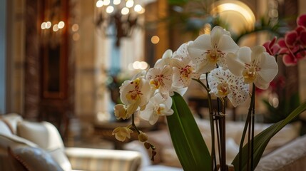 Fototapeta premium elegant atmosphere with a bouquet of orchids generative ai