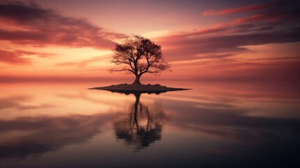 Fototapeta na wymiar Lonely tree on small island. Melancholy Concept.