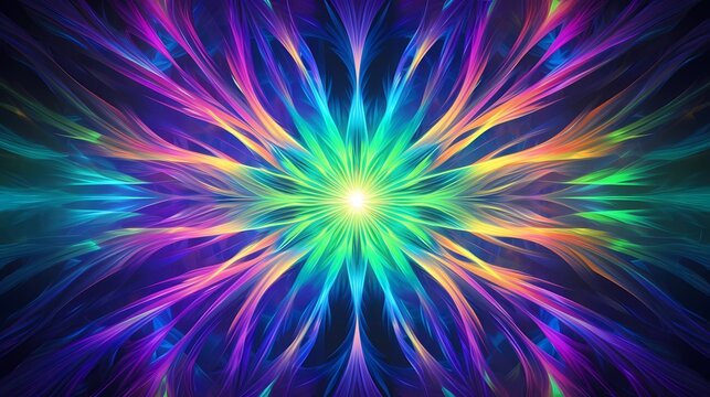 Psychedelic Pulses in Green Blue Yellow and Pink / Abstract fractal image with optically challenging colorful patterned designs in blue, yellow, green and pink