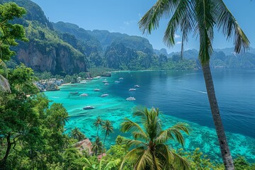 Escape to a remote island paradise with crystal clear waters and breathtaking views of Phi Phi Islands. Generated by AI