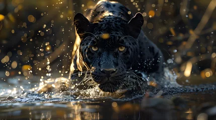 Foto auf Leinwand Black panther in the water © Sweet Sween